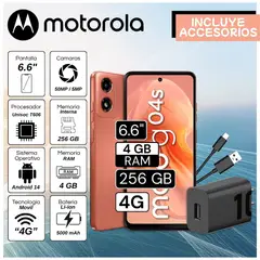MOTOROLA - Celular G04s 6.6" Pulg. 4GB RAM 256GB Android 14 - Naranja Amanecer