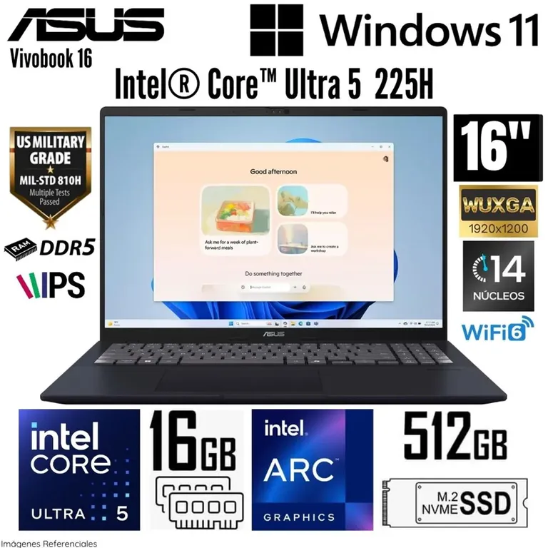 Laptop Vivobook 16 Intel Core Ultra 5 225H RAM 16GB SSD 512GB 16" WUXGA X1607CA-MB110W
