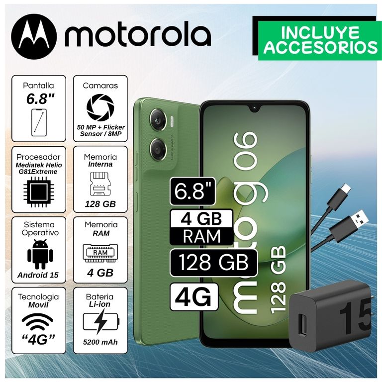 Celular G06 6.8" Pulg. 4GB RAM 128GB Android 15 - Verde