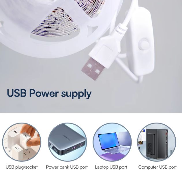 Tira LED USB 1 Metro 5V Luz Cálida Flexible Decorativa