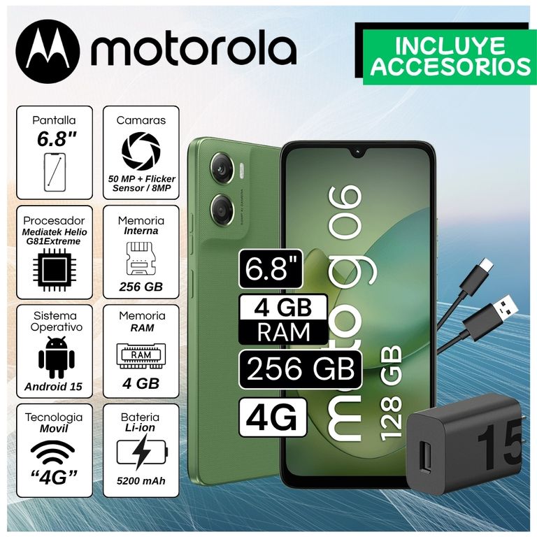 Celular G06 6.8" Pulg. 4GB RAM 256GB Android 15 - Verde