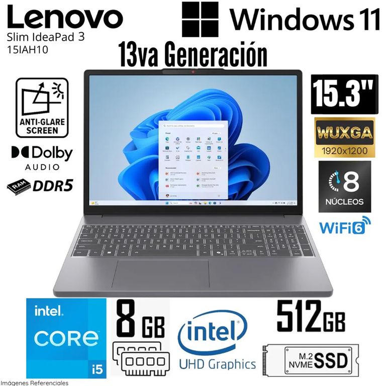 Laptop IdeaPad Slim 3 15IRH10 Intel Core i5-13420H RAM 8GB SSD 512GB 15.3" WUXGA 83K100KELM