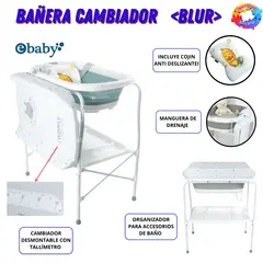 EBABY - BAÑERA PLEGABLE "BLUR" CAMBIADOR CON DRENAJE PARA BEBE - AZUL