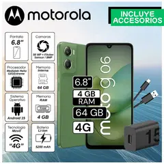 MOTOROLA - Celular G06 6.8" Pulg. 4GB RAM 64GB Android 15 - Verde