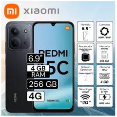 XIAOMI - Celular Redmi 15C 6.9" Pulg. 4GB RAM 256GB HyperOS 2 - Negro Ocaso