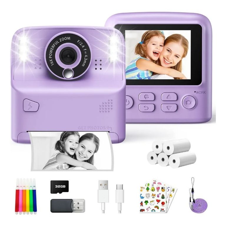Cámara Instantánea Infantil Impresión Térmica Para Niños 32gb Color Violeta