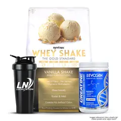 SYNTRAX - Whey Shake 5 LB - Proteina - Vainilla Shake + Creatina Evogen 300 G + Shaker