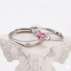 GENERICO - Anillos de Pareja Ajustables con Piedra Rosa