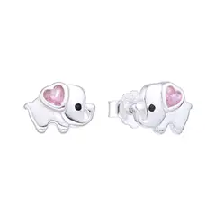 ESPIRAL ROJO - Aretes Elefante Mini Brillo Rosa - Plata