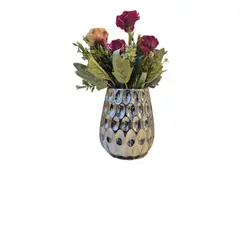 GENERICO - Florero Decorativo Texturizado Plateado – Diseño Moderno Elegante - Adorno Elegante para Sala Regalo Ideal