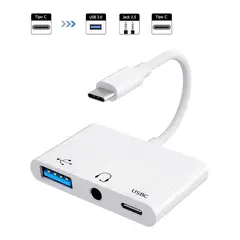 OEM - Adaptador 3 en 1 Tipo C a USB, Audio Jack 3.5mm y carga Tipo C