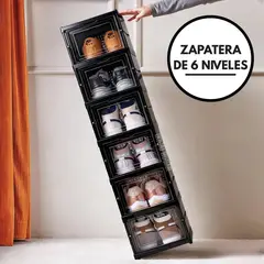 GENERICO - Zapatera Plegable 6 Niveles Negro Con Tapa Acrílica