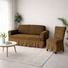 SALA FABULOSA - Pack Mueble 3-2-1 + 8 fundas de sillas en alo relieve Diamante Essence - Chocolate