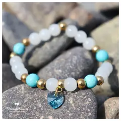 FERNANDA ROMERO JOYAS Y ACCESORIOS - Pulsera de Piedras Naturales ISLA BLANCA - Cuarzo y Turquesa IDEAL PARA PROTECCIÓN
