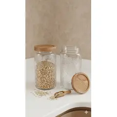 GENERICO - Set 2 frascos de vidrio borosilicato con tapa bambú 1000 ml