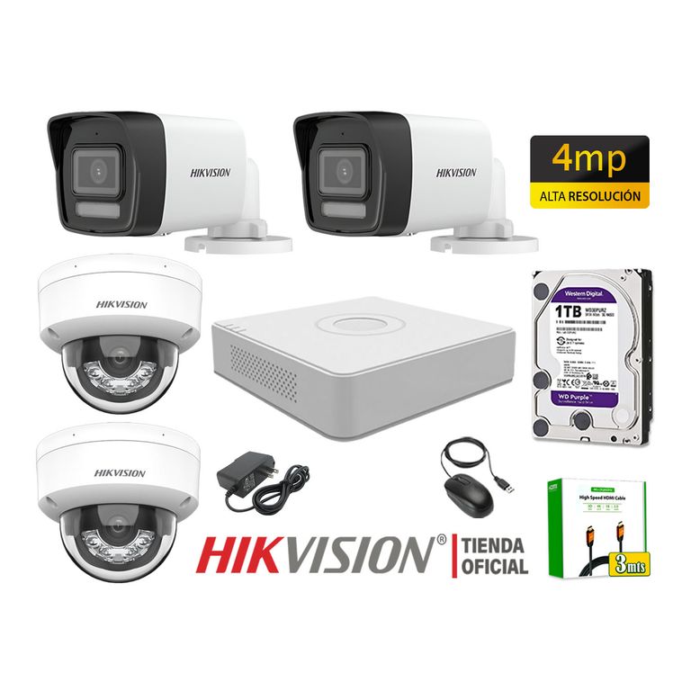 Kit 4 Cámara Seguridad IP POE 4MP Detección Persona Audio Incorporado Disco 1TB
