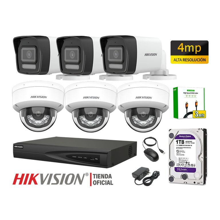 Kit 6 Cámara Seguridad IP POE 4MP Detección Persona Audio Incorporado Disco 1TB