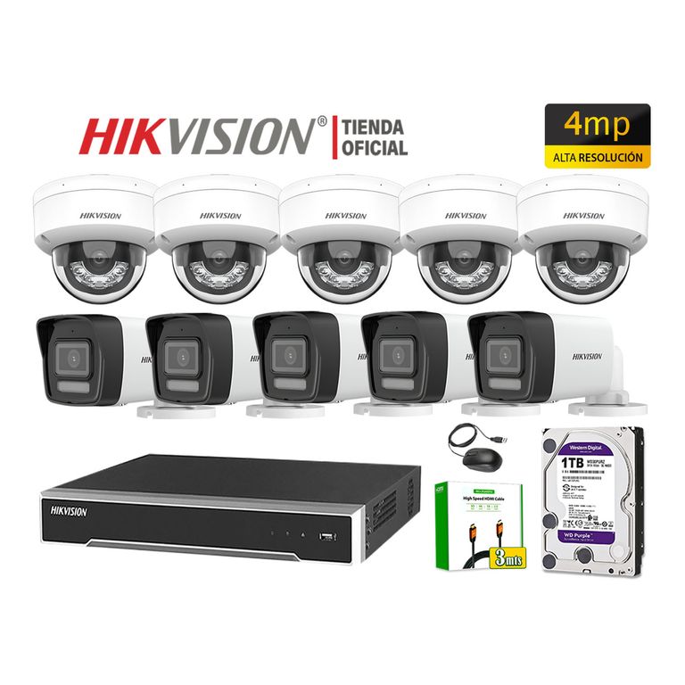 Kit 10 Cámara Seguridad IP POE 4MP Detección Persona Audio Incorporado Disco 1TB