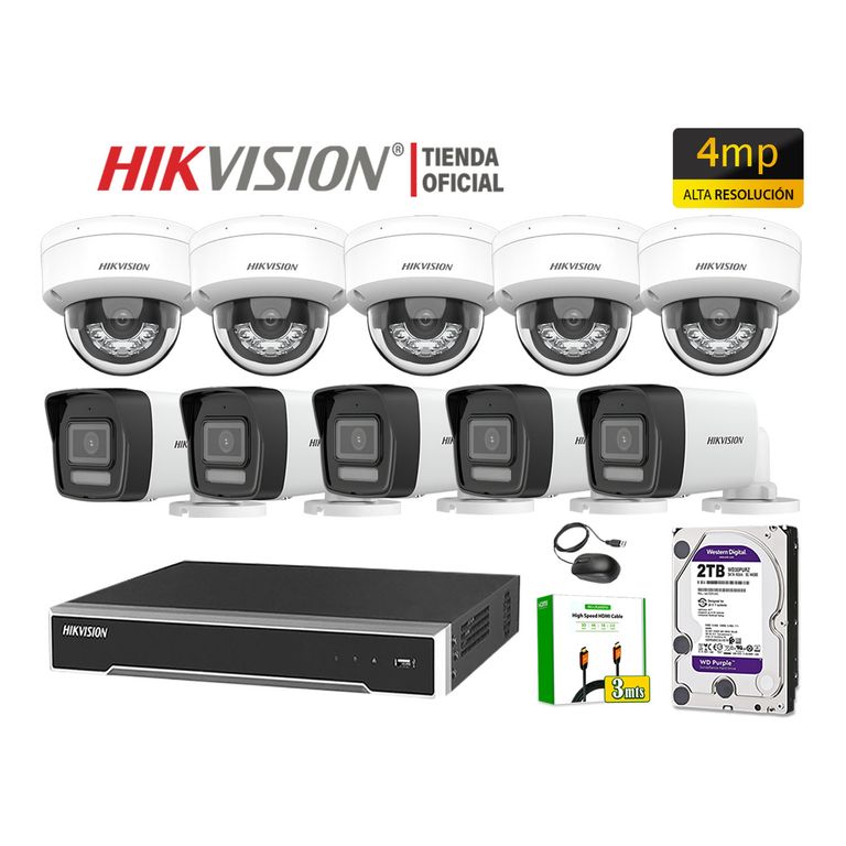 Kit 10 Cámara Seguridad IP POE 4MP Detección Persona Audio Incorporado Disco 2TB
