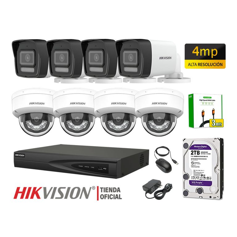 Kit 8 Cámara Seguridad IP POE 4MP Detección Persona Audio Incorporado Disco 2TB