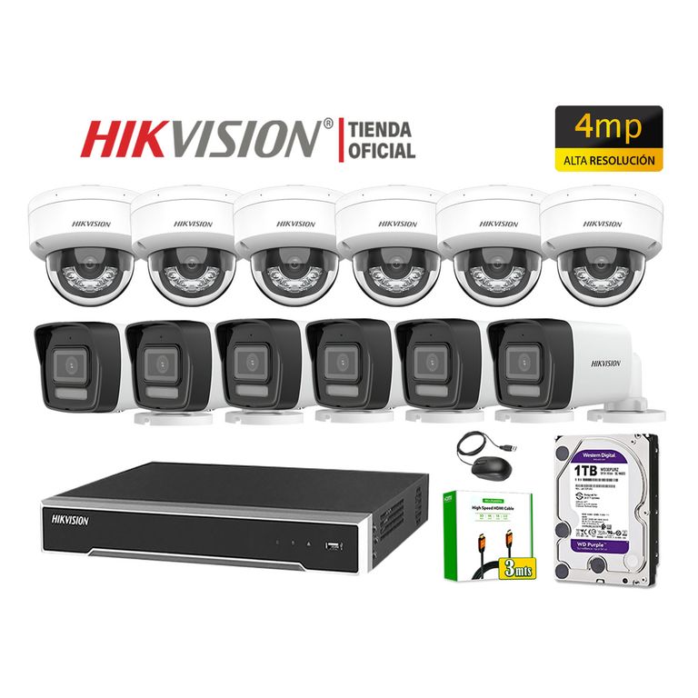 Kit 12 Cámara Seguridad IP POE 4MP Detección Persona Audio Incorporado Disco 1TB