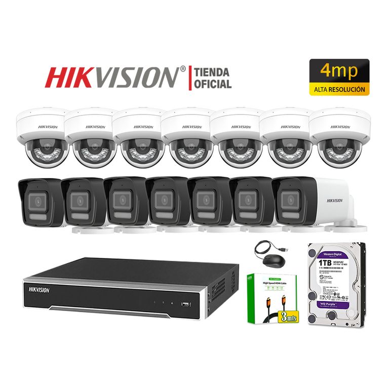 Kit 14 Cámara Seguridad IP POE 4MP Detección Persona Audio Incorporado Disco 1TB