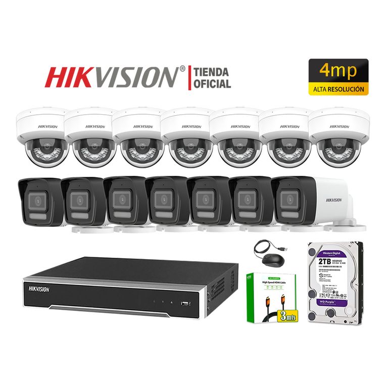 Kit 14 Cámara Seguridad IP POE 4MP Detección Persona Audio Incorporado Disco 2TB