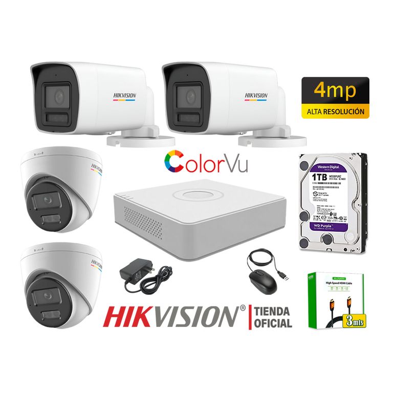 Kit 4 Cámara Seguridad IP POE 4MP Audio Incorporado Color Vu Visión Noche 1TB