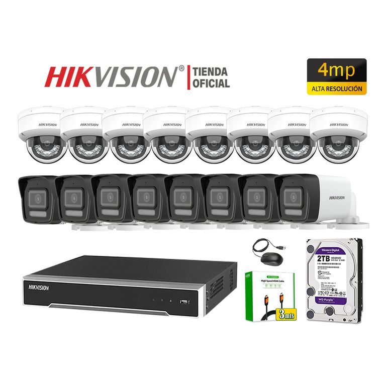 Kit 16 Cámara Seguridad IP POE 4MP Detección Persona Audio Incorporado Disco 2TB
