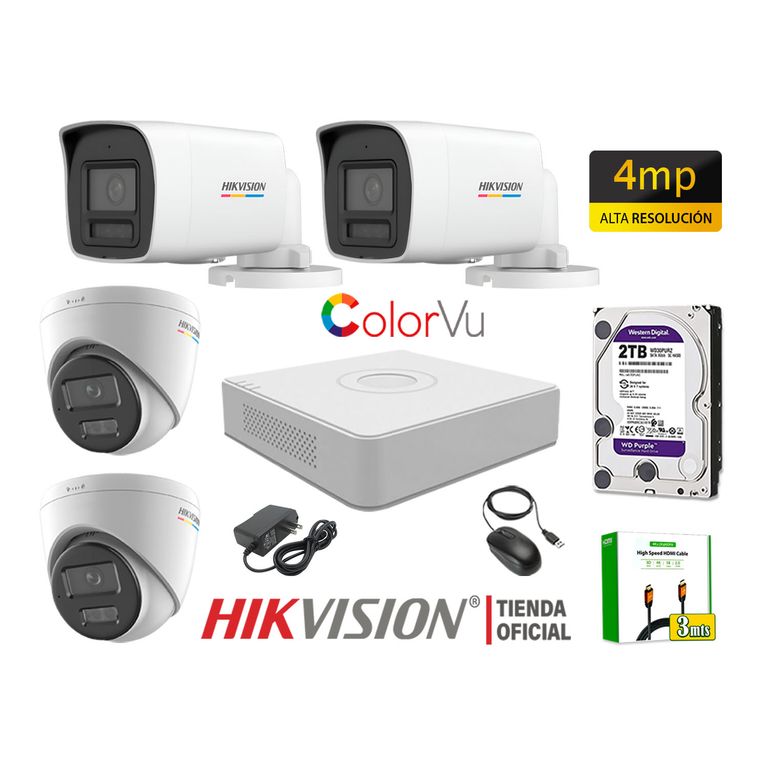 Kit 4 Cámara Seguridad IP POE 4MP Audio Incorporado Color Vu Visión Noche 2TB