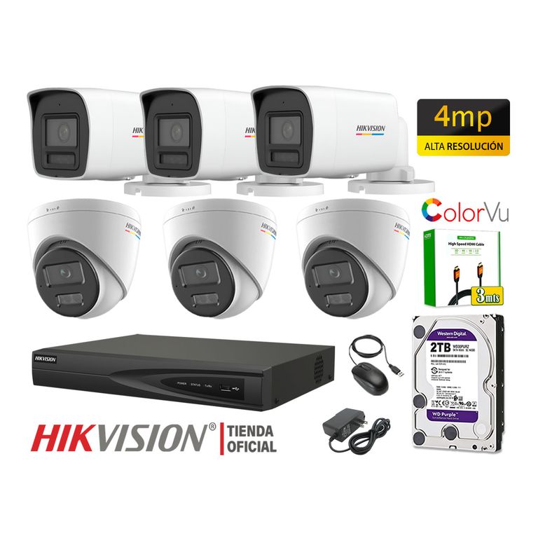 Kit 6 Cámara Seguridad IP POE 4MP Audio Incorporado Color Vu Visión Noche 2TB