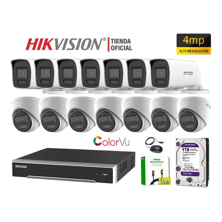 Kit 14 Cámara Seguridad IP POE 4MP Audio Incorporado Color Vu Visión Noche 1TB