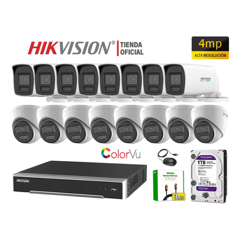 Kit 16 Cámara Seguridad IP POE 4MP Audio Incorporado Color Vu Visión Noche 1TB