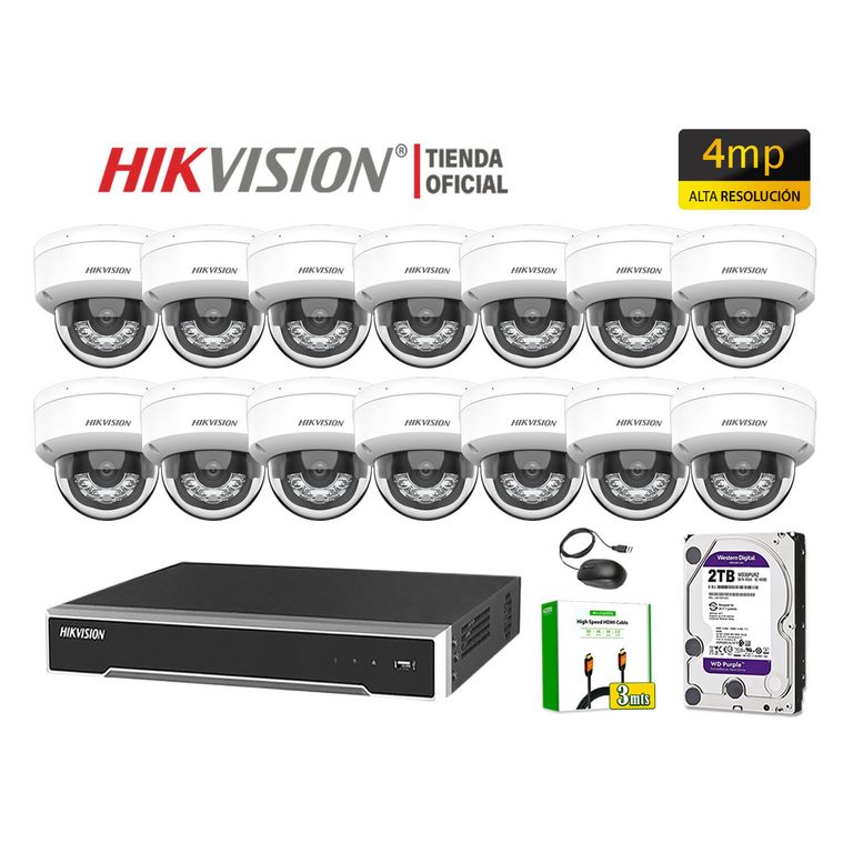Kit 14 Cámara Seguridad IP POE 4MP Domo Audio Detección Vehículo Disco 2TB