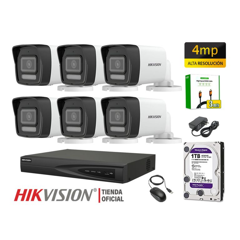 Kit 6 Cámara Seguridad IP POE 4MP Tubo Luz Inteligente Audio Incorporado 1TB