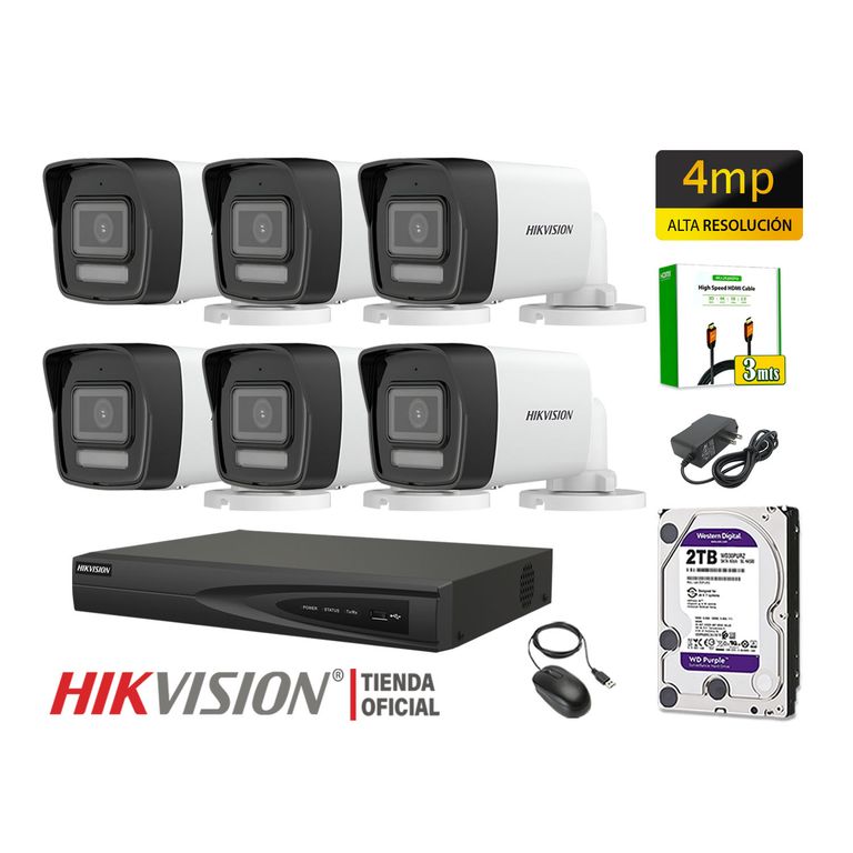 Kit 6 Cámara Seguridad IP POE 4MP Tubo Luz Inteligente Audio Incorporado 2TB