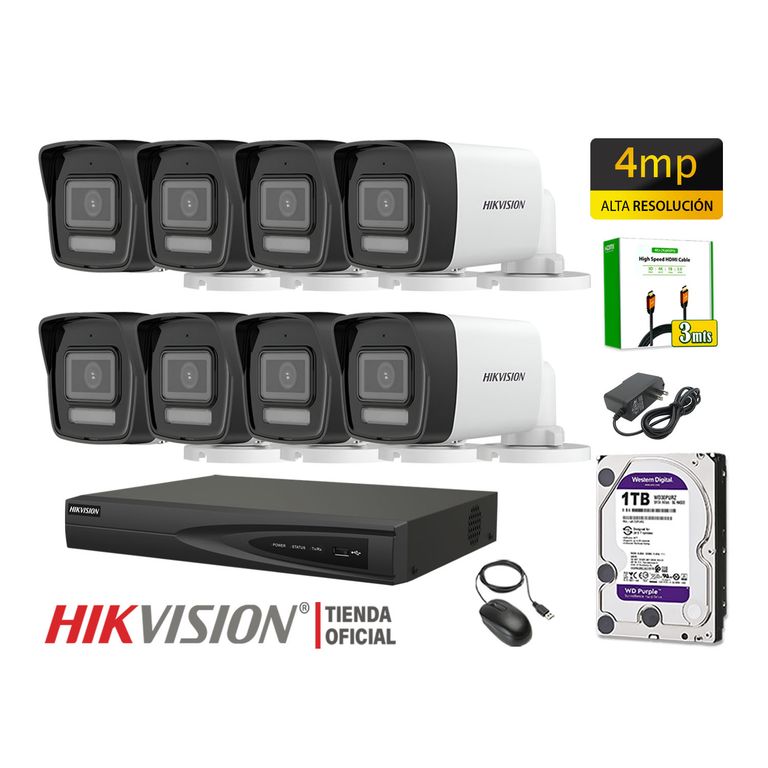 Kit 8 Cámara Seguridad IP POE 4MP Tubo Luz Inteligente Audio Incorporado 1TB