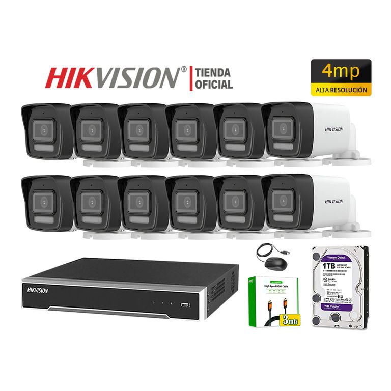 Kit 12 Cámara Seguridad IP POE 4MP Tubo Luz Inteligente Audio Incorporado 1TB