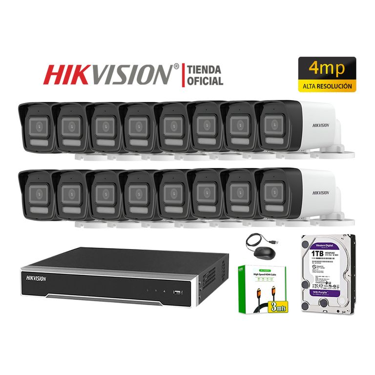 Kit 16 Cámara Seguridad IP POE 4MP Tubo Luz Inteligente Audio Incorporado 1TB