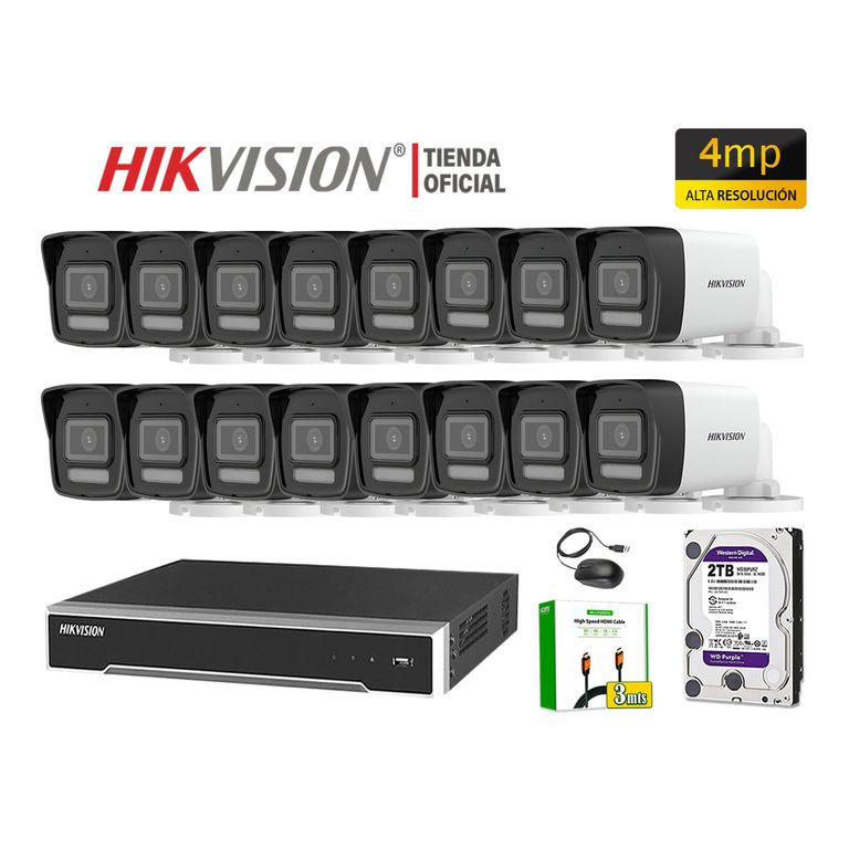Kit 16 Cámara Seguridad IP POE 4MP Tubo Luz Inteligente Audio Incorporado 2TB