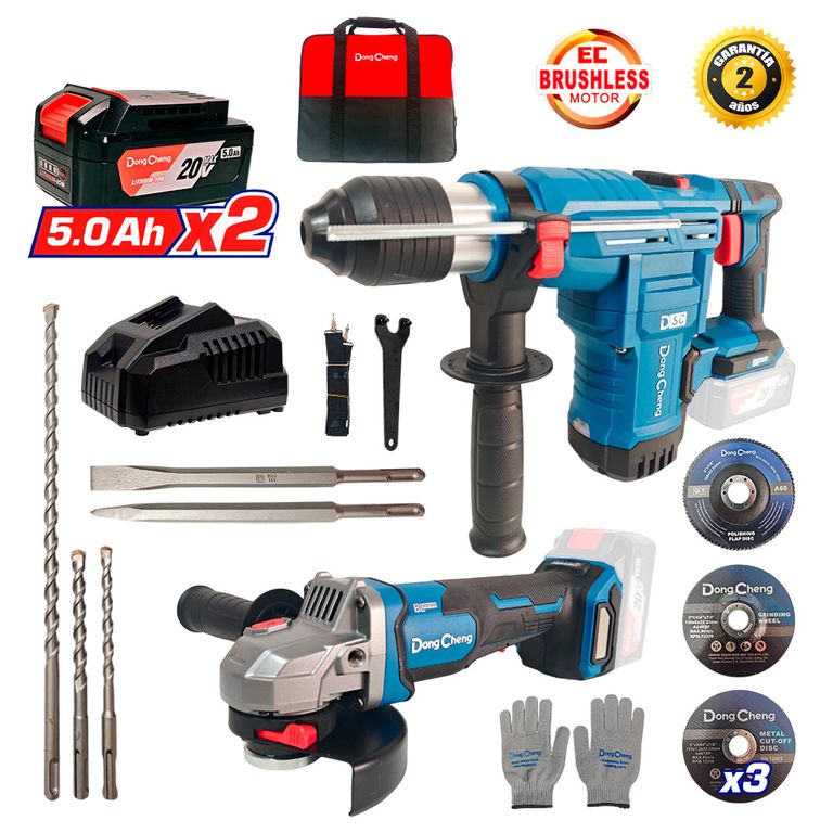 Combo Brushless Inalámbrico DCKIT59.02FK Rotomartillo SDS Plus 3.5J + Amoladora 5 3 Velocidades Hombre Muerto