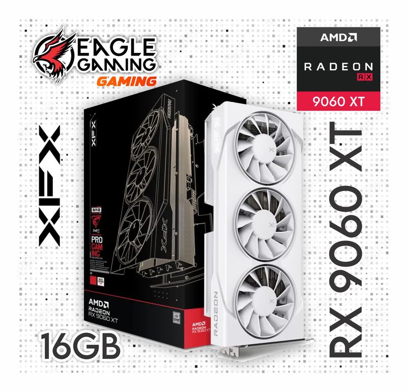 TARJETA DE VIDEO SWIFT AMD RADEON RX 9060 XT OC WHITE Triple Fan Gaming Edition 16GB GDDR6