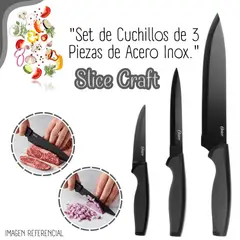 OSTER - Juego Cuchillos Slice Craft Negro 3 Piezas