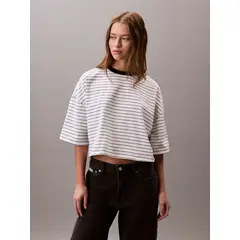 CALVIN KLEIN - Camiseta boxy a rayas cropped CK