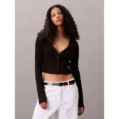 CALVIN KLEIN - Camisa cropped de algodón elástico con logo CK