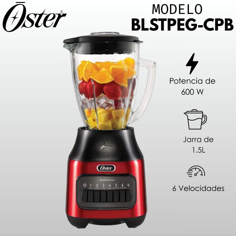 Licuadora con vaso de vidrio 6 velocidades más pulso BLSTPEG-CPB