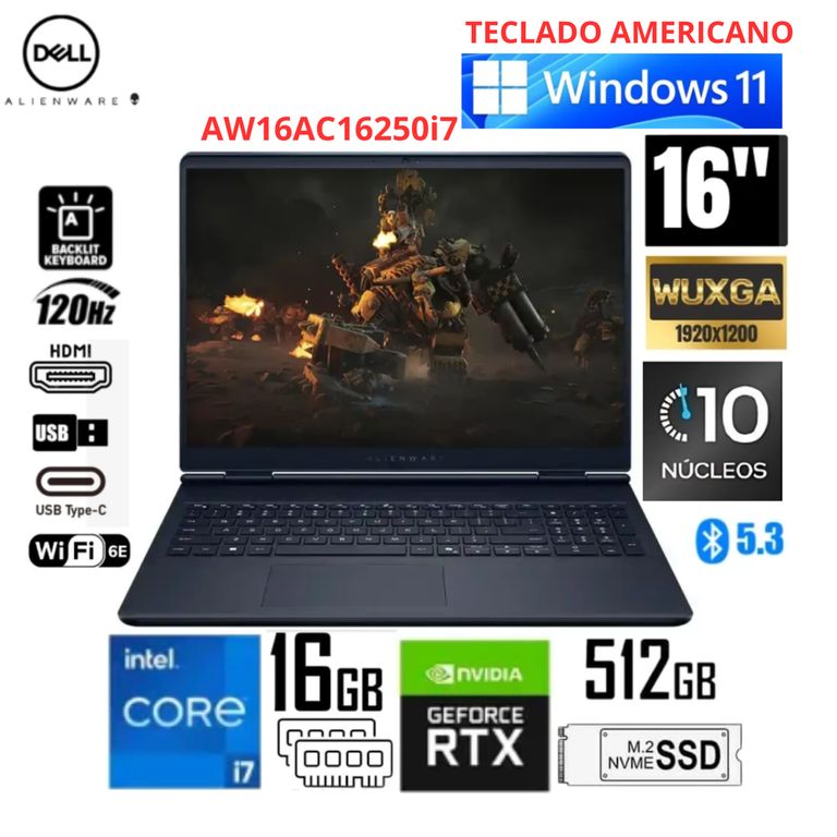 Laptop ALIENWARE 16 Aurora Intel Core 7 240H 16GB DDR5 RAM 512GB SSD RTX 5050-8GB 16" WQXGA