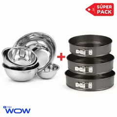 INSPIRA MARKET - Set de Bowls de Acero Inoxidable + Moldes para Torta Súper Pack