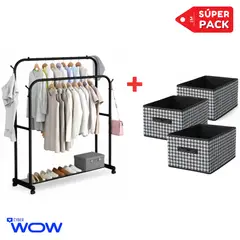 INSPIRA MARKET - Perchero Organizador de Ropa con Ruedas Doble Barra Metálica Negro