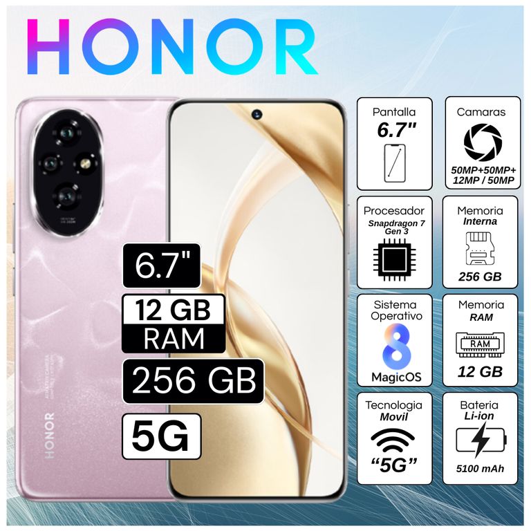 Celular 200 12GB RAM 256GB 6.7" Pulg. MagicOS 8.0 - Rosa Coral